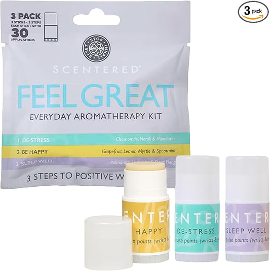 Scentered Pocket-Size Aromatherapy Balm Gift Set - 3X Essential Oil Balms for Sleep, Stress Relief & Mood Boost (Sleep Well, De-Stress, Happy) - Natural, Mess-Free, Travel-Friendly