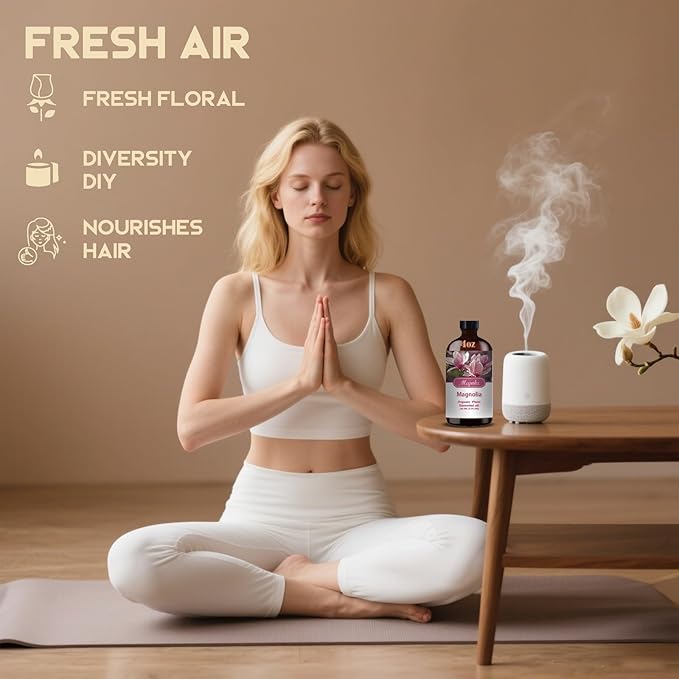 Magnolia Essential Oil – MLYNKL Magnolia Oils 4.33 fl oz for Diffusers, Humidifiers, Massage, DIY Candles, Soap, Cleaning, Home, Yoga, Office, Gifts - 130 ml