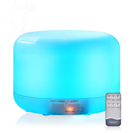 BERZ 300ml Aroma Essential Oil Diffuser Ultrasonic Air Humidifier with AUTO Shut off and 6-7 HOURS Continuous Diffusing - 7 Color Changing LED Lights and 4 Timer Settings