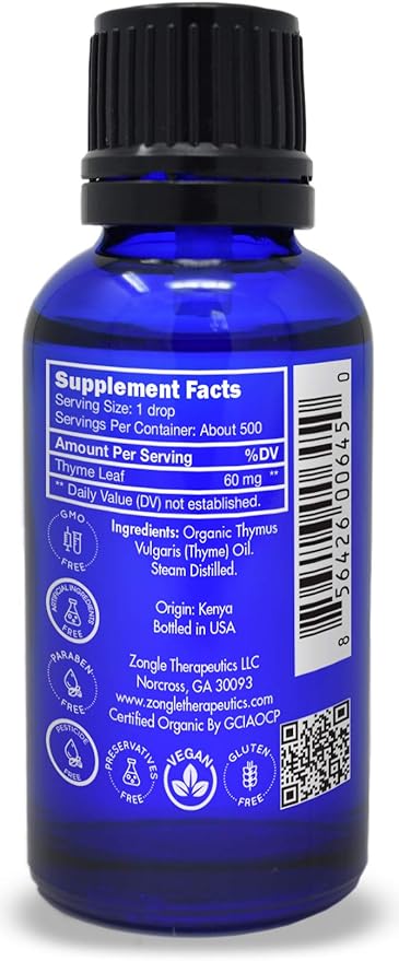 Organic, Thyme Essential Oil, Food Grade – 100% Pure, Thyme Oil, by Zongle Therapeutics, 1 OZ