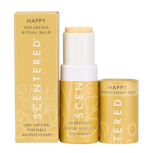 Scentered Aromatherapy Balm Stick - Happy - Mood Boost Roll On Essential Oils Blend for Positive Thinking - Grapefruit, Cedarwood, Lemon Myrtle Essential Oil - Positive Gifts for Women