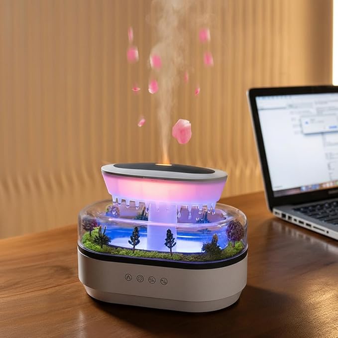 Essential Oil Diffusers, 7-Color Rainfall Cloud Diffuser, Silent Rain Lamp Timer Diffusers with Music and Micro Landscape Ultrasonic,Water Drip Sound Diffusers for Bedrooms, Offices, and Hotels