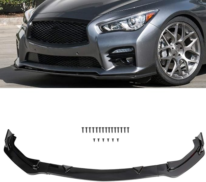 SCITOO Front Lip Spoiler, ABS Hard Bumper Lip Guard 3pcs Assembled Air Dams Kit Glossy Black Lip Chin Spoiler Fit for Infiniti Q50 Base Premium 2014-2017