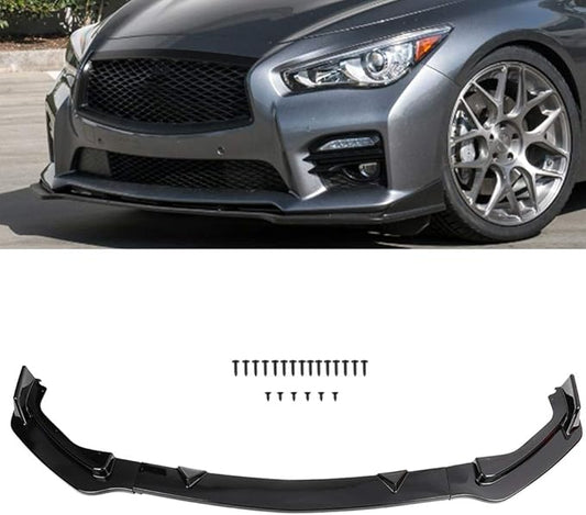 SCITOO Front Lip Spoiler, ABS Hard Bumper Lip Guard 3pcs Assembled Air Dams Kit Glossy Black Lip Chin Spoiler Fit for Infiniti Q50 Base Premium 2014-2017