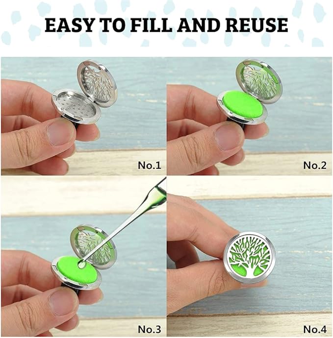 Wild Essentials Peace Sign Essential Oil Car Vent Diffuser Kit, Lavender, Lemongrass, Peppermint, Orange Oils, Stainless Steel Locket Pendant, 8 Refill Pads, Customizable Color Changing Air Freshener