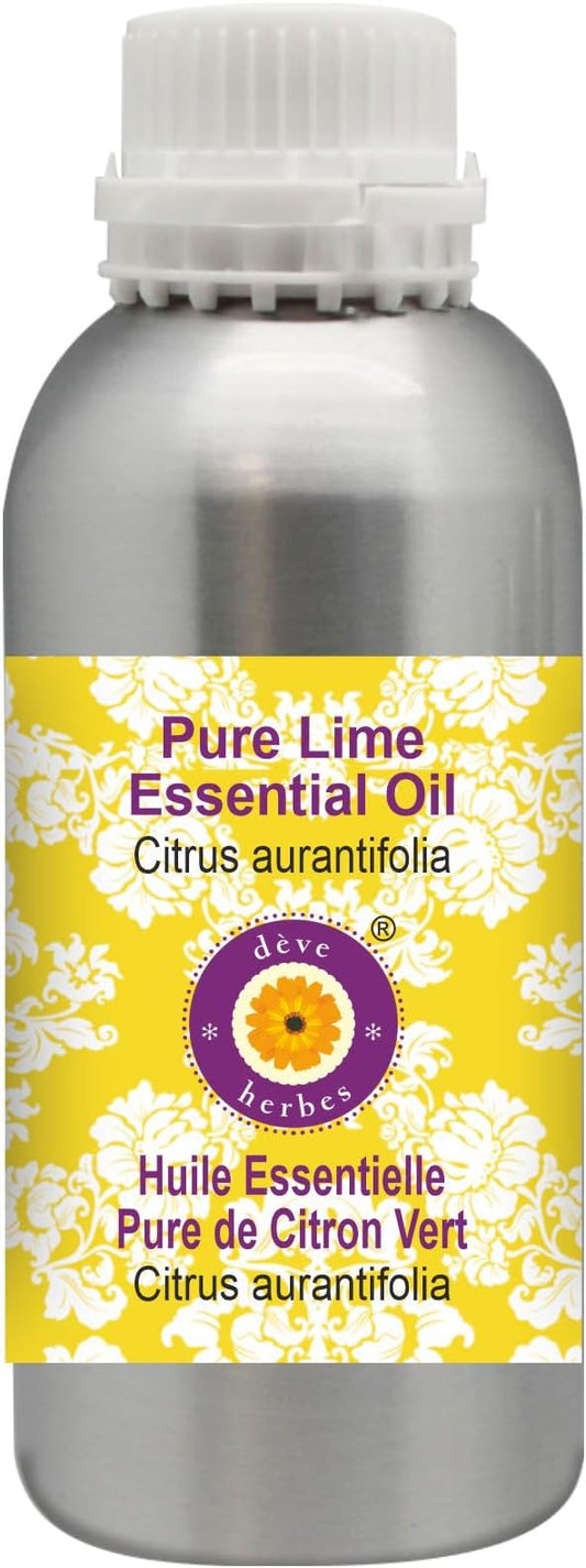 Deve Herbes Pure Lime Essential Oil (Citrus aurantifolia) Steam Distilled 1250ml (42 oz)