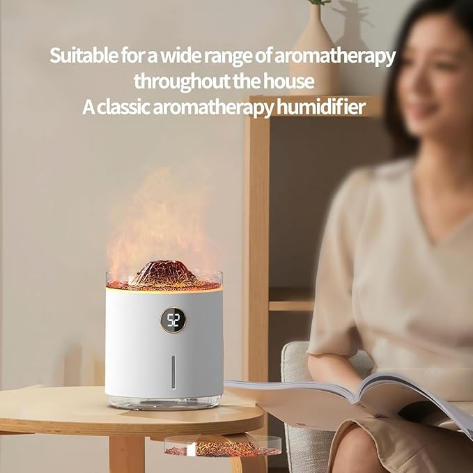 500ml large capacity digital flame jellyfish aromatherapy machine, volcanic flame mist ultrasonic cold mist diffuser, silent operation, suitable for bedrooms, offices, homes, gifts (White)