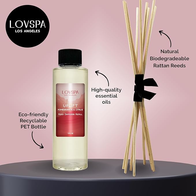 LOVSPA Uplift Pomegranate Citrus Diffuser Oil - Luxury Essential Oils for Diffuser Refill & Air Freshener Room Spray - Long-Lasting & Natural Home Fragrance, Scented Oil for Diffusers, USA Made, 4oz