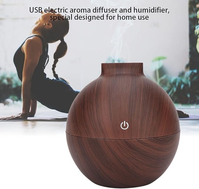 ZJchao 130ml Essential Oil Diffuser, USB Mini Office Desktop Humidifier, Ultrasonic Aromatherapy Diffuser for Bedroom, Yoga, SPA (Deep Wood Grain)