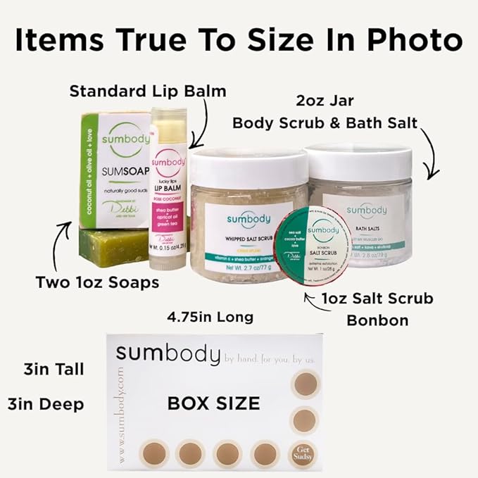 Sumbody USA Made Mini Self Care Gift Set - (6pcs) Men Women Teens All Natural Aromatherapy Body Care Set Skin Care Box, Spa Baskets, Relaxation, Pampering, Mothers Day Graduation Teacher Appreciation