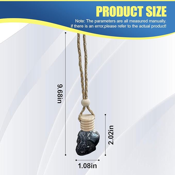 2PCS Hanging Car Essential Oil Diffuser Bottles, Skull Auto Interior Decoration Pendant, Refillable 8ml Empty Glass Bottle Auto Ornament, Funny Car Rear View Mirror Charm Accessory (GoldRibbon)