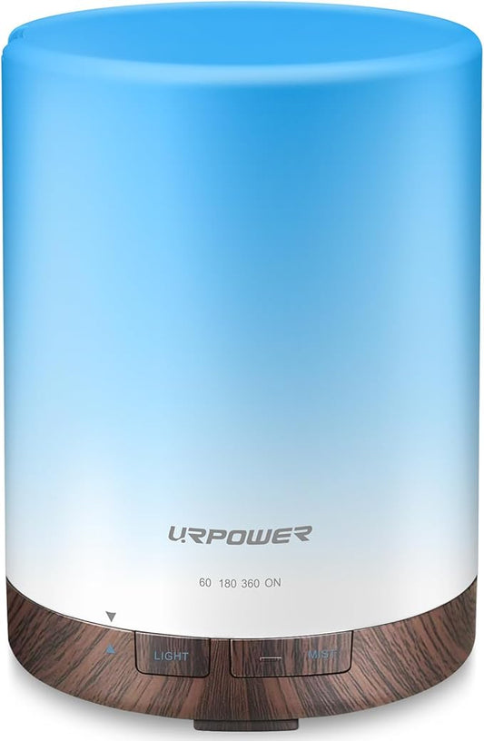 URPOWER 300ml Essential Oil Diffuser Ultrasonic Air Humidifier AUTO Shut Off Aromatherapy Scent Diffuser Night Light 7 Color Changing LED Lights and 4 Timer Settings for Home Office Yoga