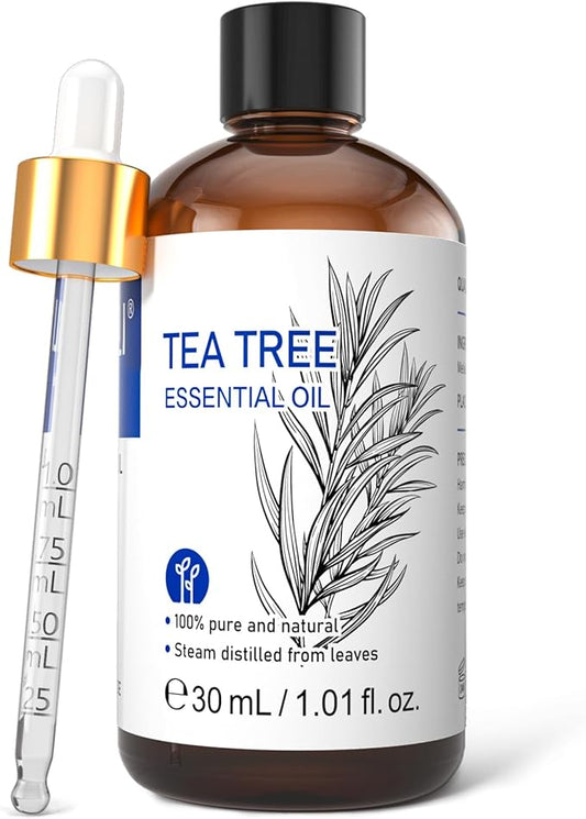 HIQILI Tea Tree Oil for Skin, Hair, Toenail, Add to Shampoo, Body Wash, Soap, Foot Soak - 1.01 Fl Oz