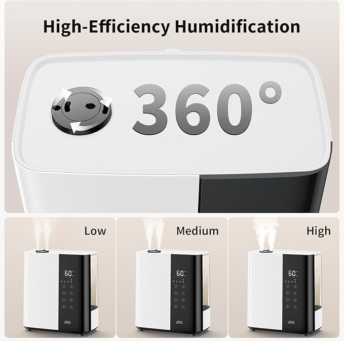 JRD Warm & Cool Mist Humidifiers for Bedroom 5L, Quiet Ultrasonic Air Humidifier Fast Symptom Relief, 50H Runtime, 12H Timer, Oil Diffuser, 7 Color Light for Large Room, Office, Baby, Plants-White