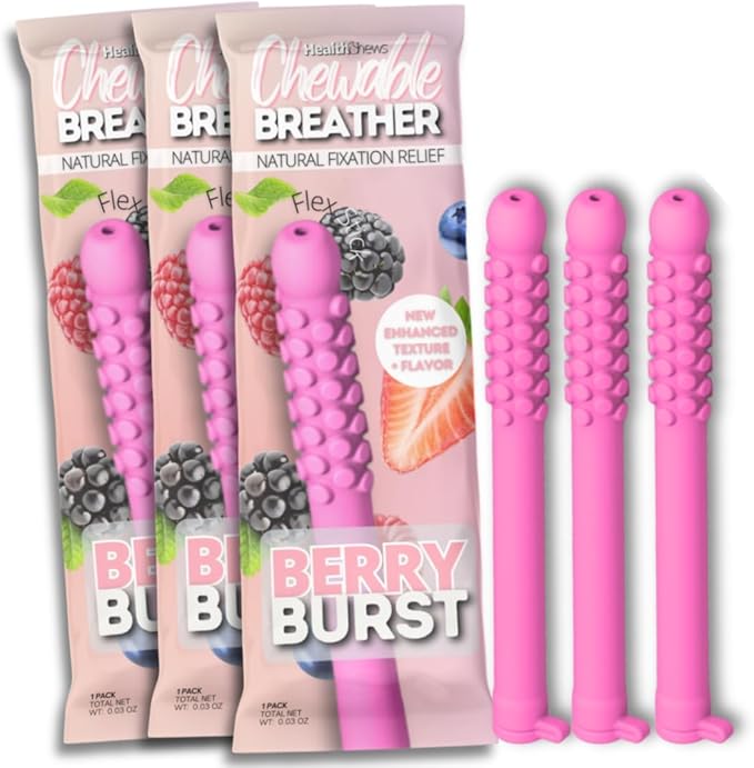 Smokeless Inhaler 3 Pack, Flex Chewable-Breather, Aromatherapy Breathing Tool, Portable Fresh Air Diffuser for Habit Replacement, Wellness Quit Smoking (Berry Burst - 3 Pack)