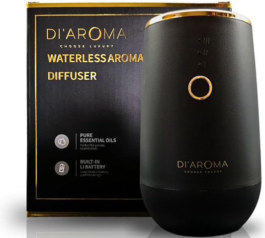 Waterless Essential Oil Diffuser – Portable Nebulizing Aroma Oil Diffuser for Car, Home & Office, USB Rechargeable, Silent Operation, No Water Needed, Di'Aroma (White)