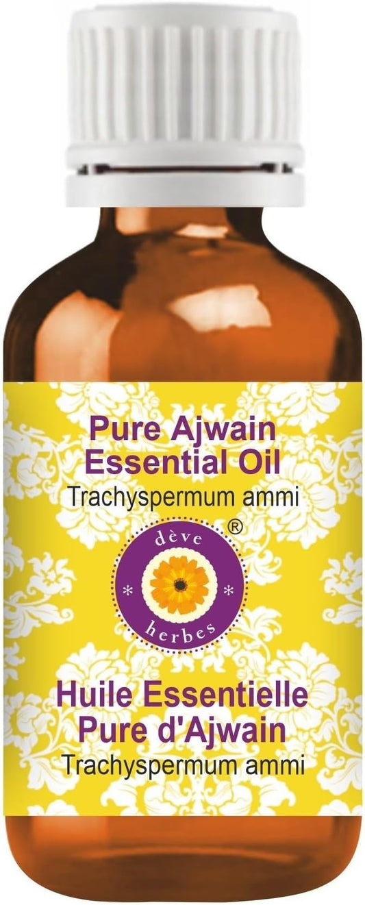 Deve Herbes Pure Ajwain Essential Oil (Trachyspermum ammi) 100% Therapeutic Grade Steam Distilled 30ml (1 oz)