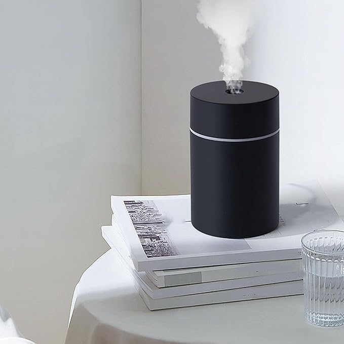Car Humidifier with Lights, 300ML Essential Oil Diffuser USB Powered with 2 Mist Modes, Portable Air Freshener for Desktop Bedroom Office Travel (Black)