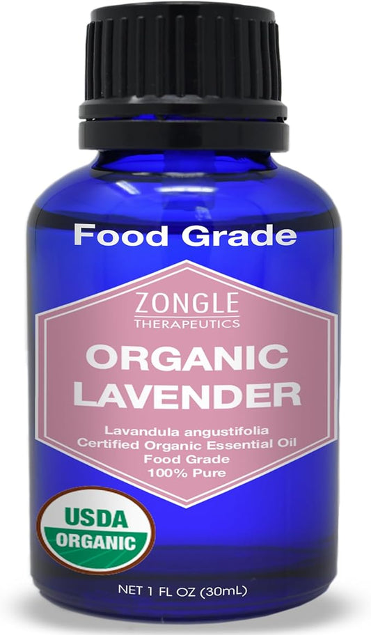 Organic, Lavender Essential Oil, Food Grade, for Drinks, Skin, Hair – 100% Pure, Lavender Oil, by Zongle Therapeutics, 1 OZ