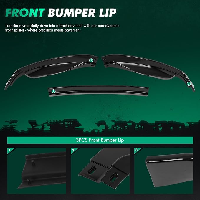SCITOO 3PCS Front Bumper Lip Compatible for 2013-2015 for Lexus for GS-Series Base Front Lip Spoiler Glossy Black (PP) Plastic Air Dam