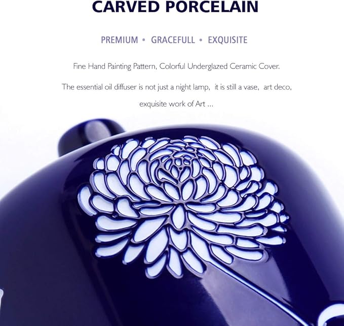 Steam generating installations - Ceramic Essential Oil Diffuser - Aromatherapy Diffuser Humidifier with Ultrasonic Technology, Adjustable Cool Mist, Waterless Auto Shut-Off for Home -100ML