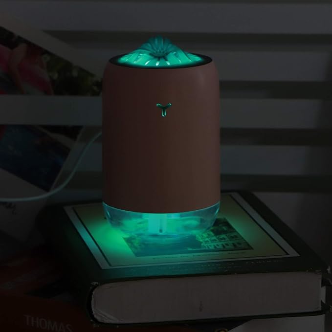 260ml USB Desktop Humidifier, Mini Air Diffuser with Night Light, Quiet Mist Humidifier for Home Office, One - Button Dual Mist Mode, Leak - Proof Design (Pink)