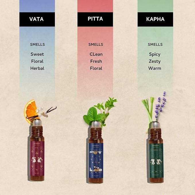 Ayurveda Essential Oil Roll On Blend Assorted Set | Vata,Pitta,Kapha Balancing Roll on Perfume Oils | Use for Aromatherapy, Relaxation Set | Reiki, Yoga & Stress Relief Gifts | 5ml | Aromafume