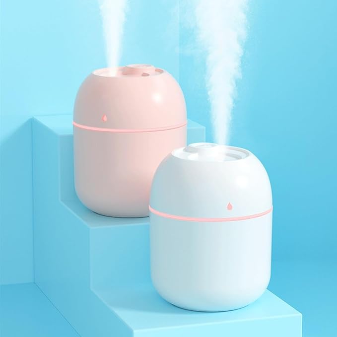 Mini USB Humidifier - Large Capacity, Ultra-Quiet 20dB, 2 Modes (Continuous/Intermittent) with Anti-Dry Burn & Night Light, Nano Mist for Room/Car/Office Desk (<10㎡) (Pink, 220ml)