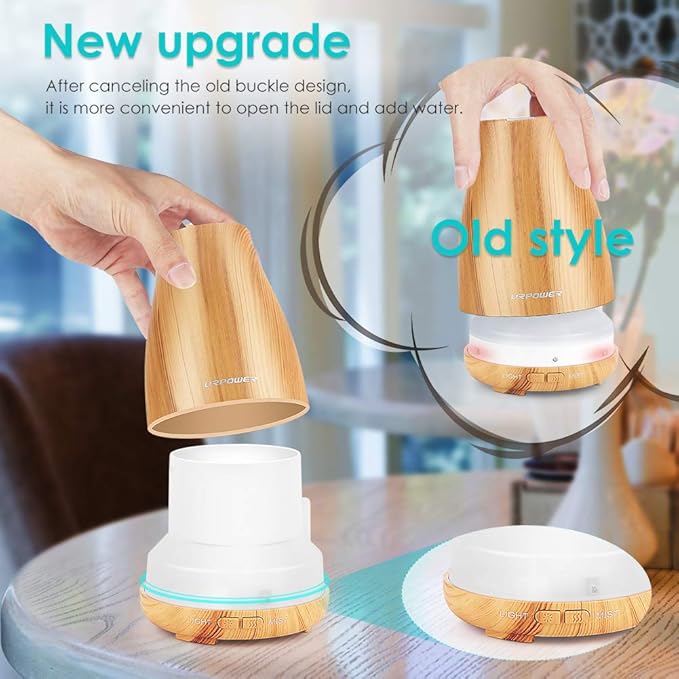 URPOWER 2nd Version Essential Oil Diffuser Aroma Essential Oil Cool Mist Humidifier with Adjustable Mist Mode, Waterless Auto Shut-Off for Home Office Bedroom Living Room Study Yoga Spa