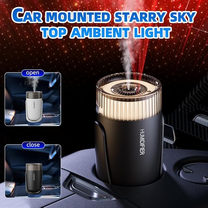 Mini Humidifier with LED Starry Sky Projector, 2 Mist Modes, Silent Operation, USB Powered (white)