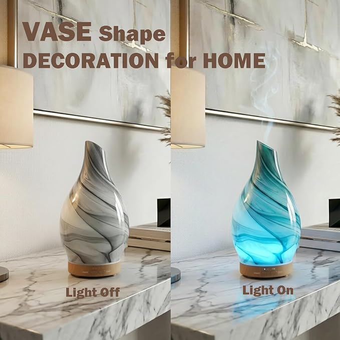 Glass Essential Oil Diffuser with 3 Aromatherapy Oils,200ml Small Humidifier with Timer,7 LED Color Lights,Waterless Auto Shut-Off for Office Home Room Decor Gifts for Women