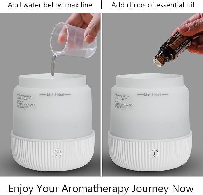 SOICARE Diffuser,USB Plug-in Car Portable Aromatherapy Diffuser,Essential Oils for Diffusers with 7 Colors Lights 2 Switch Mode Waterless Auto Off for Car Home Office Room (USB Power)