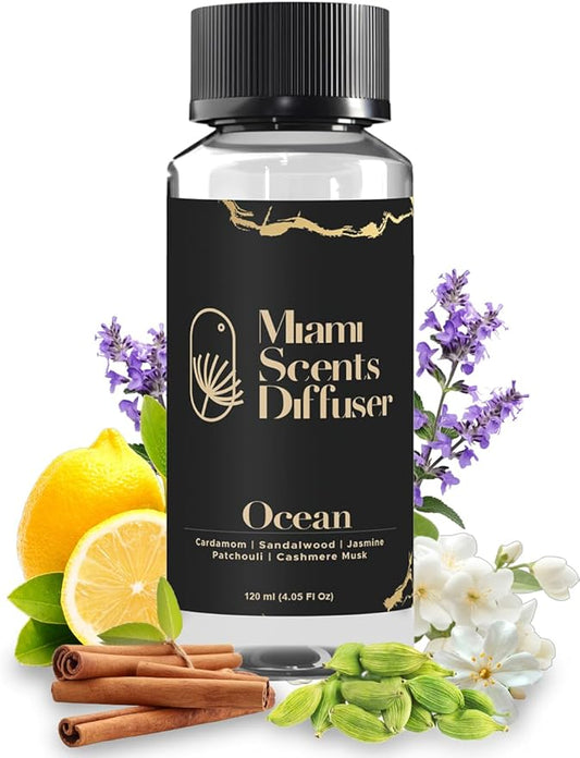 Ocean Whisper Essential Oil Refill Luxury Hotel Inspired, Long Lasting Aroma for Home Office Diffuser, 120ml Fresh Blend of Sandalwood, Cardamom, Patchouli and Jasmine Scent for Wellness Aromatherapy.