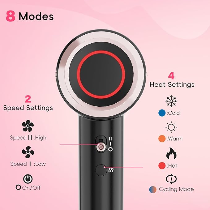 CINOSTAR Hair Dryer, Fast Drying Blow Dryer with Diffuser, with 110, 000RPM Brushless Motor&Ionic Technology No Heat Damage, Lightweight for Women and Travel, Low Noise, Black & Blush Rose