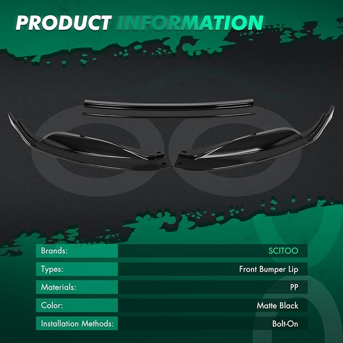 SCITOO 3PCS Front Bumper Lip Compatible for 2013-2015 for Lexus for GS-Series Base Front Lip Spoiler Glossy Black (PP) Plastic Air Dam