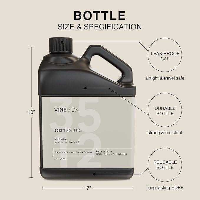 VINEVIDA Scent NO. 3512 Fragrance Oil - 1 Gallon (8lbs) - Inspired by: Aqua di Fiori (Women) Fragrance Oil for Candle Making - Made in USA Candle Scents Scents for Soap Making