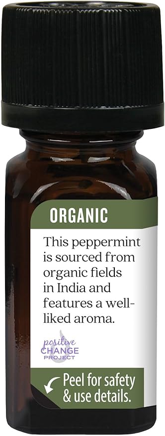 Aura Cacia Organic Peppermint Essential Oil, Mentha Piperita Oil, Cooling Aromatherapy for Diffusers, Skincare, Massage, Custom Blends | 0.25 Fl Oz (Pack of 1)