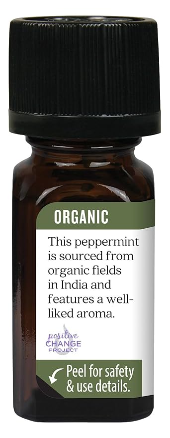 Aura Cacia Organic Peppermint Essential Oil, Mentha Piperita Oil, Cooling Aromatherapy for Diffusers, Skincare, Massage, Custom Blends | 0.25 Fl Oz (Pack of 1)