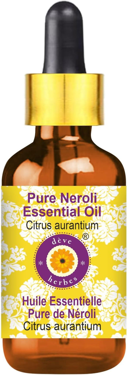 dève herbes Neroli Essential Oil (Citrus aurantium) with Glass Dropper | Pure | Non-Sticky | Non-Greasy | Lightweight | Men & Women | All Skin Types | Steam Distilled 15ml (0.5 oz)