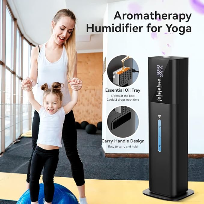 2.1Gal(8L) Humidifiers Large Room Bedroom Up to 550ft² Coverage, Quiet Ultrasonic Cool Mist Humidifier with Night Light, 3 Speeds, Adjustable Humidity, 12H Timer, Aroma Tray for Home Plants Baby