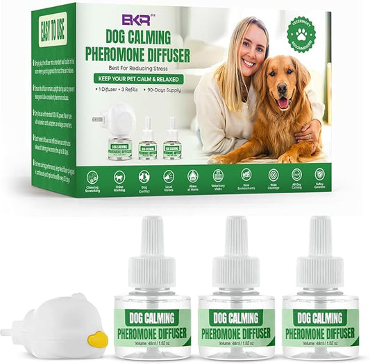 Dog Calming Diffuser Kit with (3 Pack) 48ml Refills Pheromone Diffuser for Dogs Anxiety & Stress Relief, Calming Diffuser for Dogs to Reduce Fighting & Scratching Dog Pheromone Diffuser