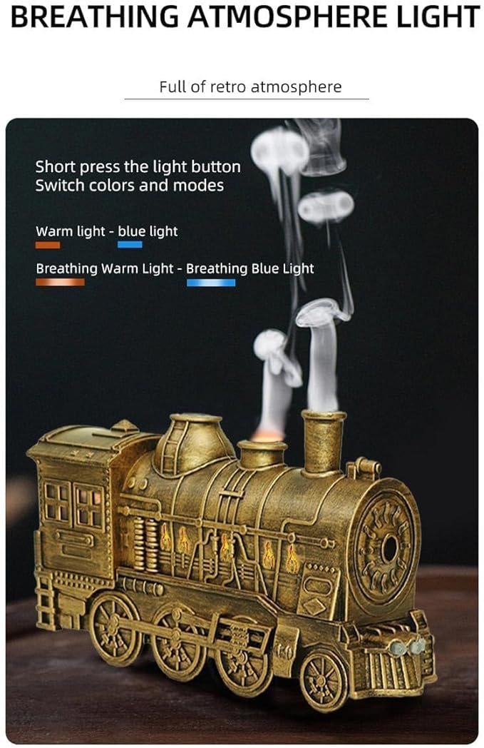Train Humidifier - 300ml Capacity, Retro Train Essential Oil Diffuser with 2/8 Hours Timing Function, Dual Mist Outlets, Train Diffuser Cool Mist for Home Decor, Relaxation & Gifts (Green)