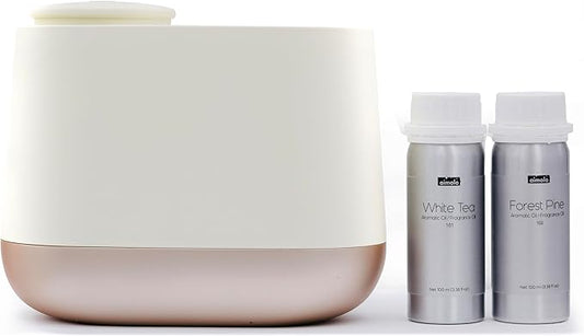 Low Noise Waterless Aroma Diffuser (200ml) – 39dB Ultra Quiet, No Water Needed, App Optional, Strong Scent for Large Rooms, Bedroom, Yoga, Office (Beige – with 2 Oils)