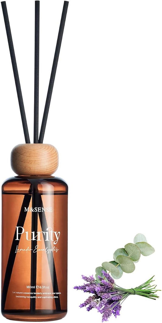 M&SENSE Lavender Eucalyptus Reed Diffuser: Upgraded Formula 6.3 fl oz Non-Toxic Aroma Set with Sticks, Long-Lasting Natural Essential Oil Gifts for Home, Bedroom