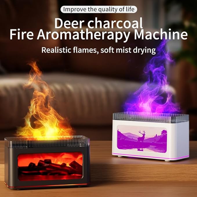 Essential Oils Diffuser, 200ml Ultrasonic Aroma Diffusers with Cool Mist, Salt Lamp Aromatherapy Diffuser with Auto-Off Protection for Home, Office, Bedroom (Black - Fire)