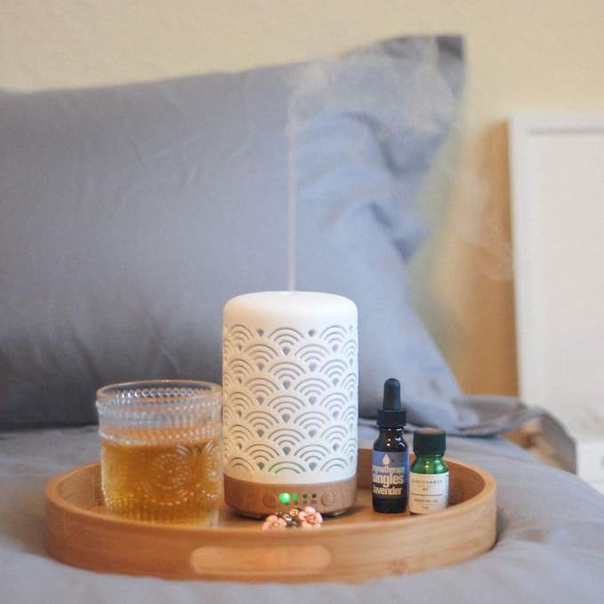 Essential Oil Diffuser White Ceramic Diffuser 100 ml Timers Night Lights and Auto Off Function Home Office Humidifier Aromatherapy Diffusers for Essential Oils