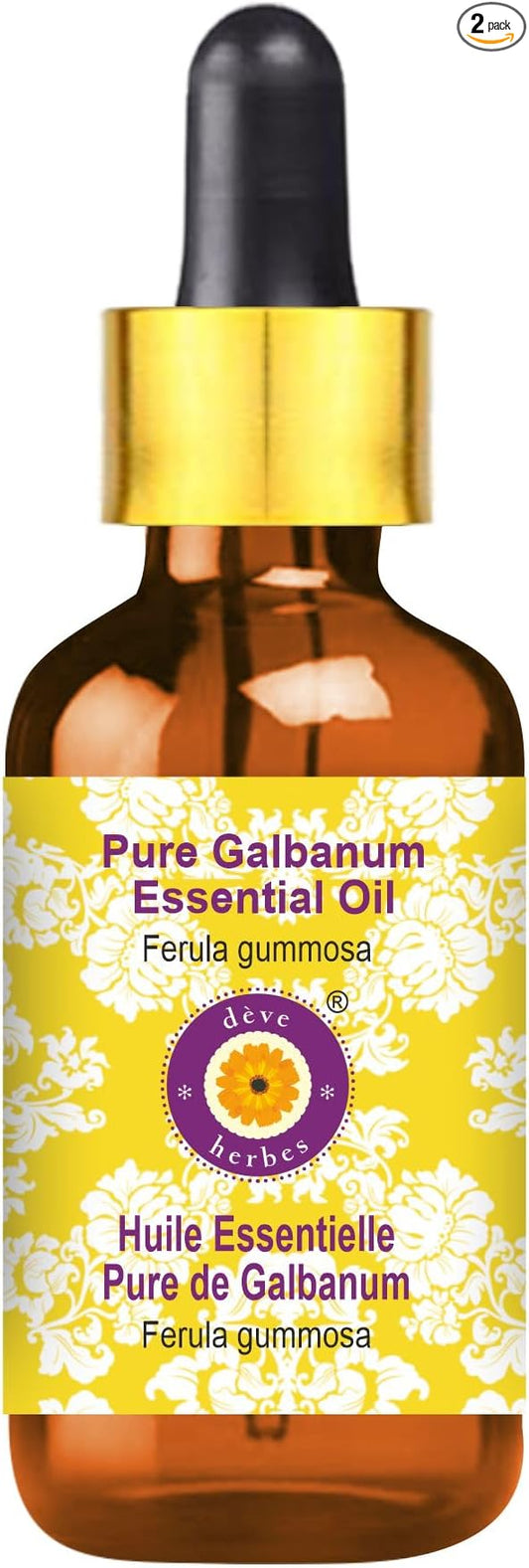 Deve Herbes Pure Galbanum Essential Oil (Ferula gummosa) with Glass Dropper Steam Distilled 15ml (0.50 oz)