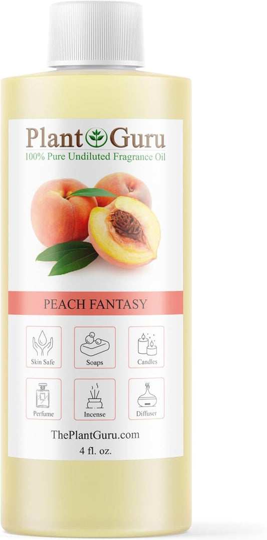 Peach Fantasy Fragrance Oil 4 fl. oz. Scented Oil for DIY Soap Making, Candles, Bath Bombs, Body Butters. Used in Aromatherapy Diffusers, Burners and Warmers. Add to Lotions and Creams.