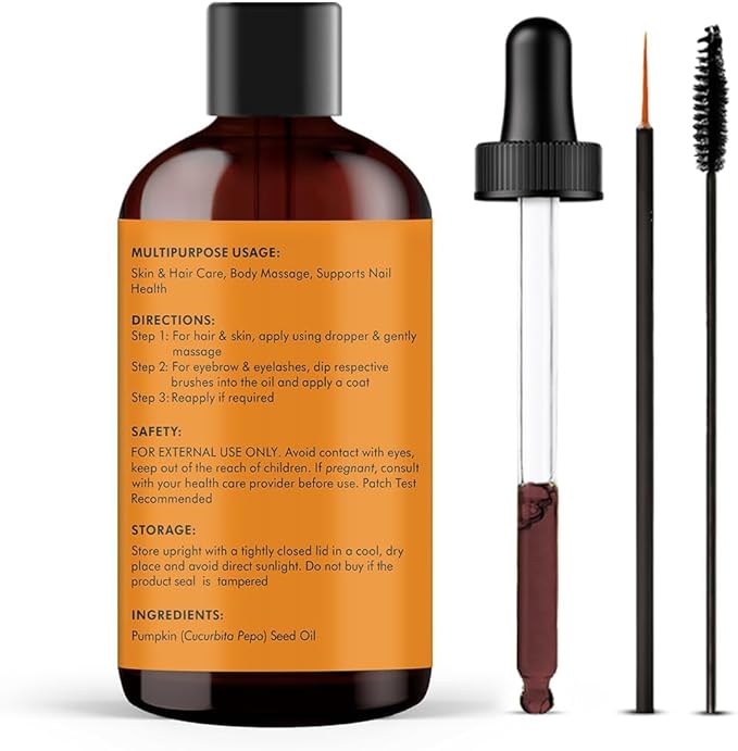 Majestic Pure Pumpkin Seed Oil - 100% Pure & Natural - Premium Grade, Cold Pressed, Hexane Free - Hair, Eyelashes, Eyebrows, Nails - Moisturizing & Nourishing - 4 Fl Oz