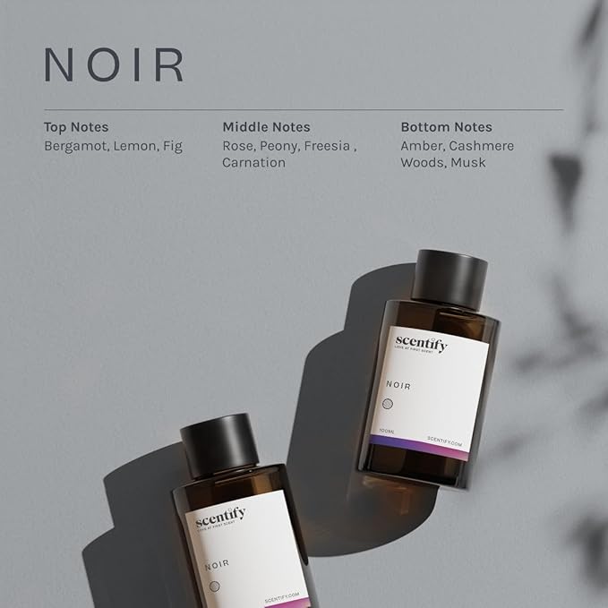 Scentify Noir Aroma Oil Refill Scent for Oil Diffusers – Bergamot, Lemon, Fig, Rose & Amber – Luxurious Relaxing Aromatherapy Diffuser Fragrance 100ml, 3.38 oz – New Version